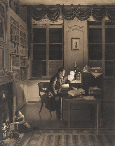 Interior con un Hombre Leyendo en su Escritorio de A. L. Leroy